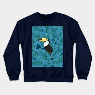 Toucan and banana leaves in blue Crewneck Sweatshirt